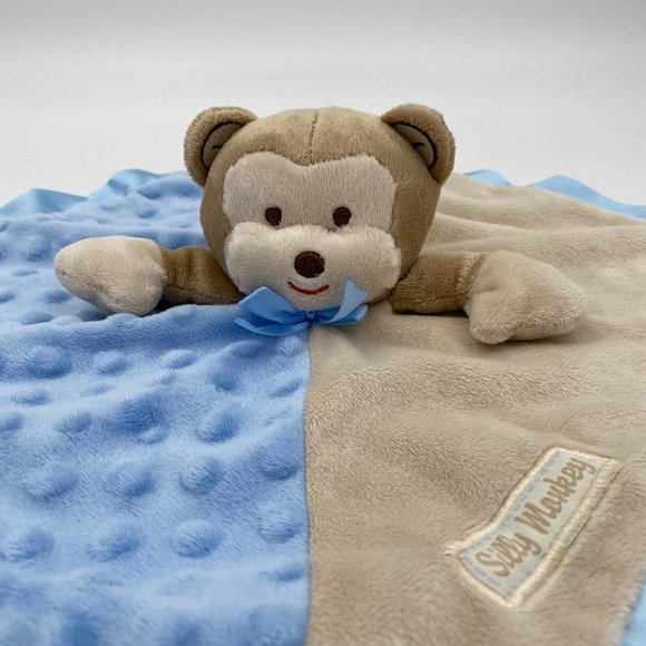 Baby Gear Silly Monkey Security Blanket Lovey Blue Tan 14.5x 14.5 Soft Plush Toy - Picture 2 of 8